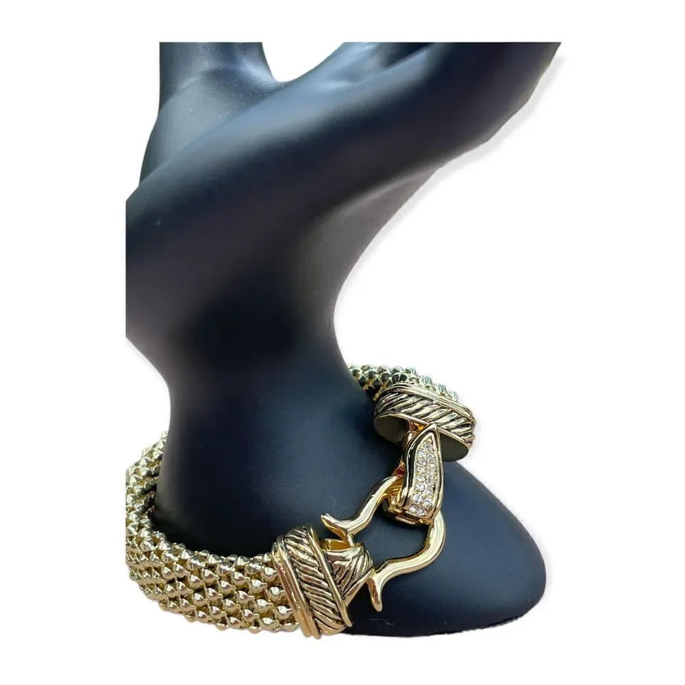 Gold Rhinestone Mesh Evening Bag Set Necklace Earrings Bracelet Formal Prom